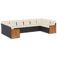 10-delige Loungeset met kussens poly rattan zwart - thumbnail