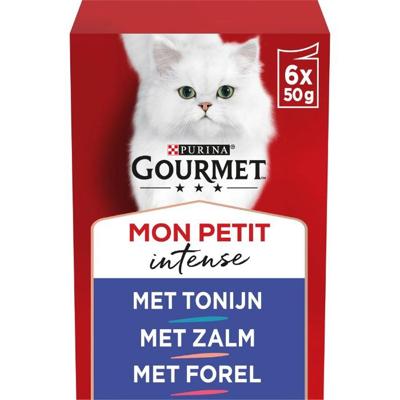 Gourmet Mon Petit Intense met tonijn, zalm en forel natvoer kat 4 x (6 x 50 g)