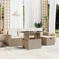 6-delige Loungeset met kussens poly rattan beige - thumbnail