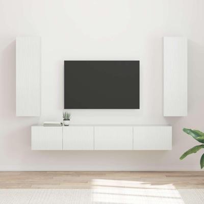 Tv-meubelset Wandgemonteerd 3 pcs Hoogglans wit Bewerkt hout