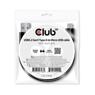 club3D CAC-1408 USB-kabel USB 3.2 Gen1 USB-A stekker, USB-micro-A stekker 1.00 m Zwart club3D CAC-1408 USB-kabel USB 3.2 Gen1 USB-A stekker, USB-micro-A stekker 1.00 m Zwart
