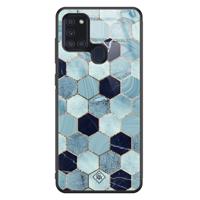Samsung Galaxy A21s glazen hardcase - Blue cubes - thumbnail