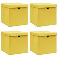 VidaXL Opbergboxen met deksel 4 st 32x32x32 cm stof geel - thumbnail
