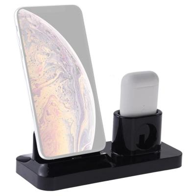 Draadloze oplaadbare basis oplaad station houder voor mobiele telefoon & headset met micro USB + USB-C/type-C + 8 pin interface (zwart)