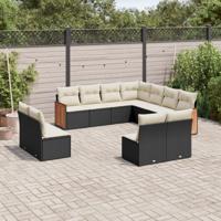 11-delige Loungeset met kussens poly rattan zwart - thumbnail