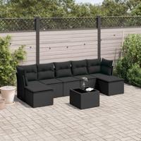 8-delige Loungeset met kussens poly rattan zwart - thumbnail