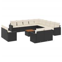 14-delige Loungeset met kussens poly rattan zwart - thumbnail