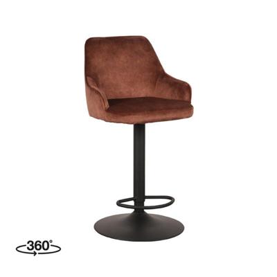 LABEL51 Draaibare Barkruk 'Fender' Velvet, kleur Roest (zithoogte 64-84cm)