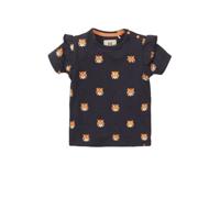 Koko Noko T-shirt met all over print en ruches donkerblauw/oranje - thumbnail