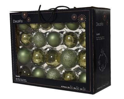 Glazen kerstballen in koffer rosemarijn 42 st Decoris - Decoris