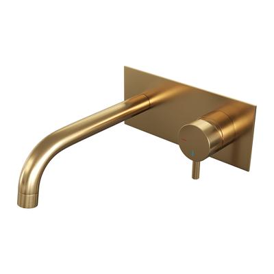 Brauer Gold Edition Inbouw Wastafelmengkraan met Gebogen Uitloop en Afdekplaat Model B1 Goud Geborsteld PVD