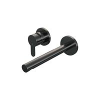 Inbouw wastafelmengkraan met rechte uitloop en rozetten, model D2 gunmetal geborsteld PVD - thumbnail