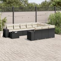11-delige Loungeset met kussens poly rattan zwart - thumbnail