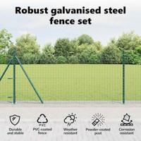 VidaXL Hek met paal groen 1,4 x 10 m staal en pvc - thumbnail