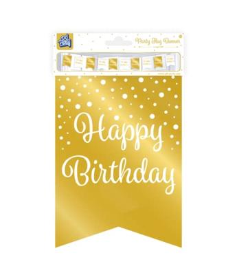 Vlaggetjesslinger goud/wit - Birthday - thumbnail
