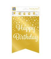 Verjaardagsslinger Vaandel Happy Birthday Goud/Wit (6m) - thumbnail