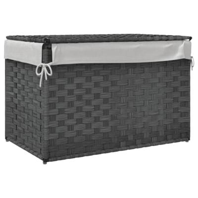 VidaXL Wasmand met deksel 55,5x35x34 cm poly rattan grijs - thumbnail