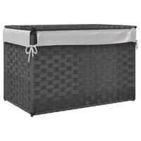 Wasmand met deksel 55,5x35x34 cm poly rattan grijs - thumbnail