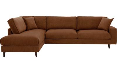 Goossens Bank Jonas cognac, stof, 3,5-zits, urban industrieel met ligelement links