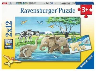 Ravensburger legpuzzel jonge dieren uit de hele wereld, 2x12 st.