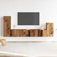 4-delig Tv-meubelset wandmontage bewerkt hout oud houtkleurig - thumbnail