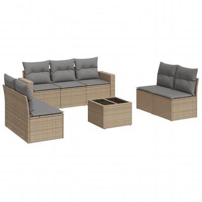 8-delige Loungeset met kussens poly rattan beige - thumbnail