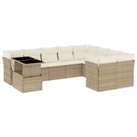 10-delige Loungeset met kussens poly rattan beige - thumbnail