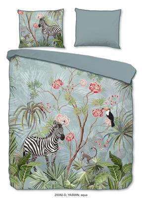 Descanso Dekbedovertrek "jungle print" - Aqua - (200x200/220 cm) - Biologisch Katoen satijn
