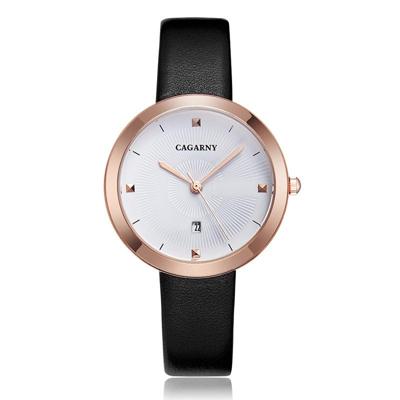 CAGARNY 6871 Fashion Life waterdichte gouden shell stalen band quartz horloge (zwart wit)