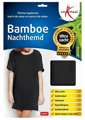 Lucovitaal Bamboe Nachthemd Zwart L