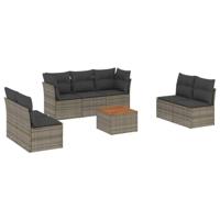 8-delige Loungeset met kussens poly rattan grijs - thumbnail