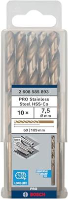 Bosch Accessories 2608585893 2608585893 HSS Metaal-spiraalboor 7.5 mm Gezamenlijke lengte 109 mm Kobalt DIN 338 Cilinderschacht 10 stuk(s)
