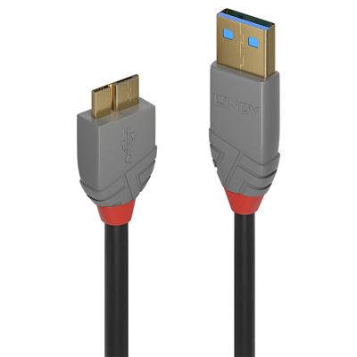 LINDY 36765 0,5 m USB 3.0 Type A naar Micro-B kabel, Anthra Line