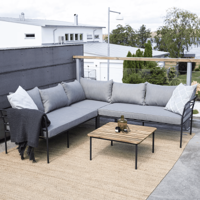 Nohr Loungeset 'Lakysha' Acaciahout, Met hoekbank en tafel, kleur Zwart - thumbnail