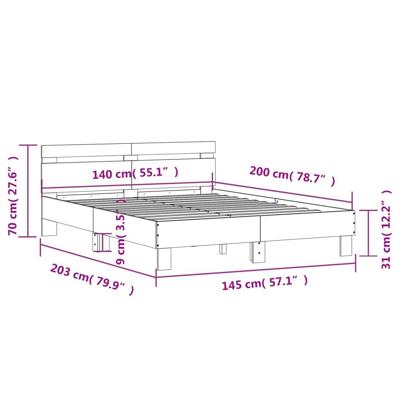 Bedframe met hoofdbord bewerkt hout zwart 140x200 cm