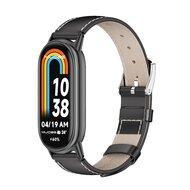Echt leren bandje - Zwart met zwarte aansluiting - Xiaomi Smart Band 8 / 9 / 10 - thumbnail