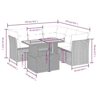5-delige Loungeset met kussens poly rattan grijs 5-delige Loungeset met kussens poly rattan grijs