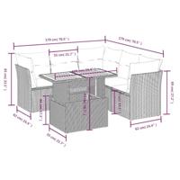 5-delige Loungeset met kussens poly rattan grijs - thumbnail