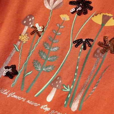 Kindershirt met lange mouwen bloemenprint 116 oranjebruin Kindershirt met lange mouwen bloemenprint 116 oranjebruin