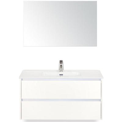 Dante Badmeubelset 100 cm - Wit Hoogglans - Keramische Wastafel Wit Cover met Spiegel