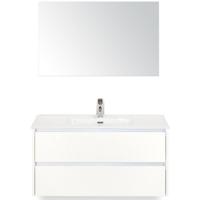 Dante Badmeubelset 100 cm - Wit Hoogglans - Keramische Wastafel Wit Cover met Spiegel - thumbnail