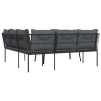 Loungeset met kussens staal en textileen zwart - thumbnail