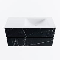 MONDIAZ VICA 100cm badmeubel onderkast Marquina 2 lades. Wastafel CLOUD rechts zonder kraangat, kleur Talc. - thumbnail