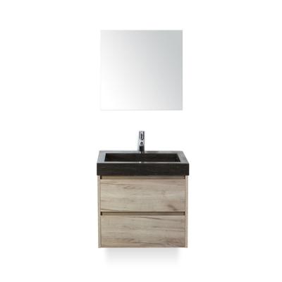 Dante Badmeubelset 60 cm - Craft Oak - Wastafel Hardsteen Wit Lucca - met Spiegel