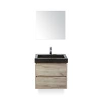 Dante Badmeubelset 60 cm - Craft Oak - Wastafel Hardsteen Wit Lucca - met Spiegel - thumbnail