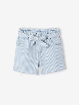 Short voor meisjes van twill met riem om te knopen blauw, gestreept
