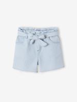 Short voor meisjes van twill met riem om te knopen blauw, gestreept - thumbnail