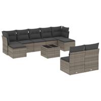 10-delige Loungeset met kussens poly rattan grijs - thumbnail