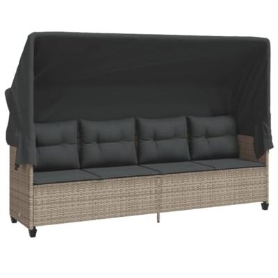 Ligbed met luifel en kussens poly rattanlichtgrijs Ligbed met luifel en kussens poly rattanlichtgrijs