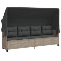 Ligbed met luifel en kussens poly rattanlichtgrijs - thumbnail